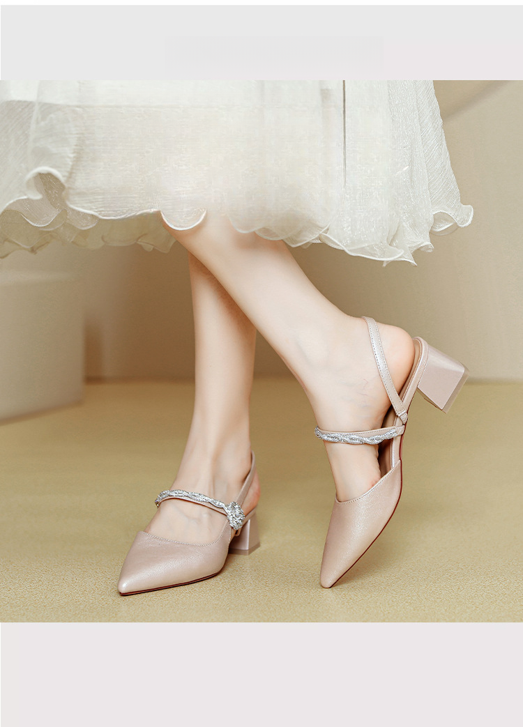 Sandali 2025 Nuove scarpe estive francesi Mary Jane argento con tacco spesso e punta a punta con tacco alto_voghion.com